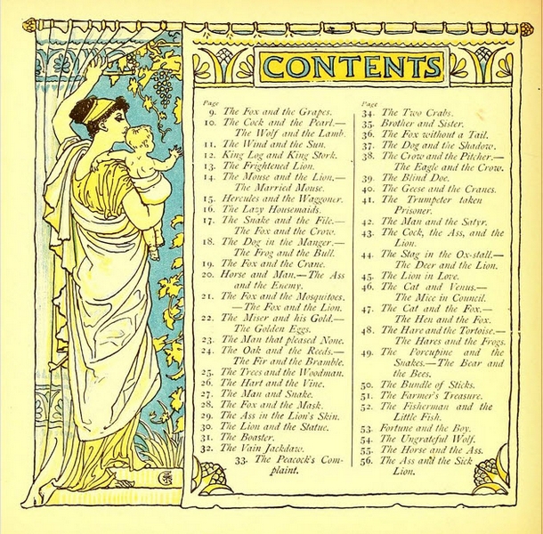 Walter Crane - Baby's Own Aesop  - Contents