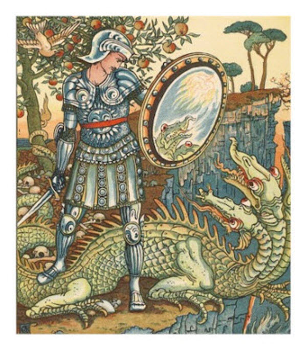 Walter Crane - Princess Belle-Etoile - Knight Fighting Dragon